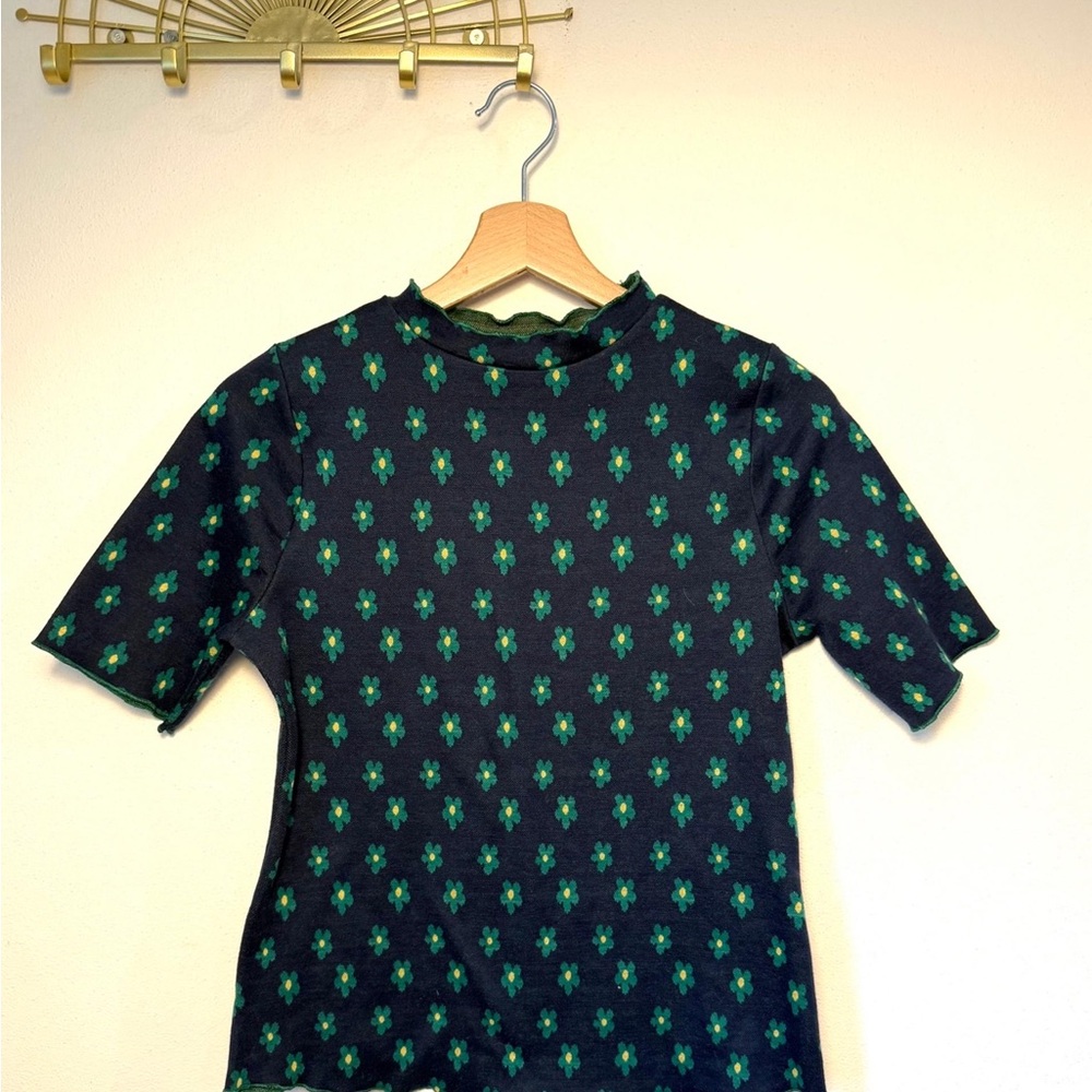 Polagram Floral Green and Blue Top